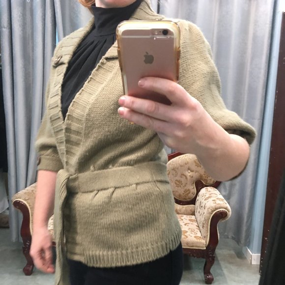 1/2 Bell Sleeved Belted Knit Sweater Cardigan - Picture 4 of 13